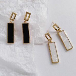 Simple Black And Gold Rectangular Drop Minimalist Earrings Lightweight Everyday